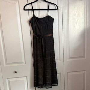 BCBGMaxAzria Black Midi Dress with Lace Overlay